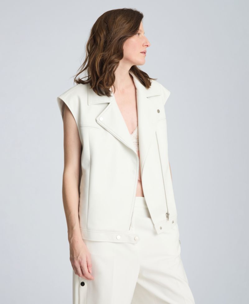 Women's Boxy Moto Faux Leather Sleeveless Vest