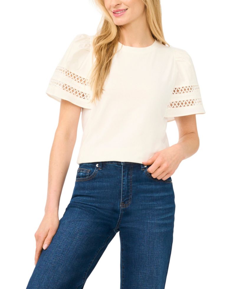 Women's Combo Trim-Sleeve Crew Neck Top