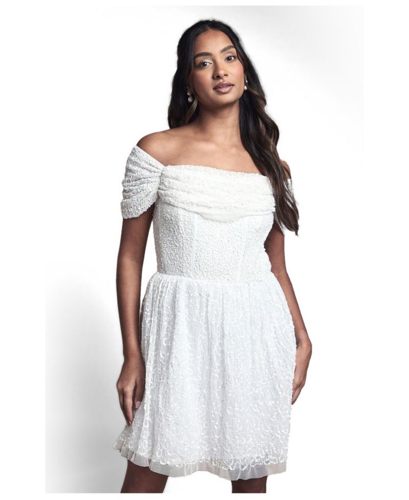 Women's Bardot Embellished Bridal Mini Dress