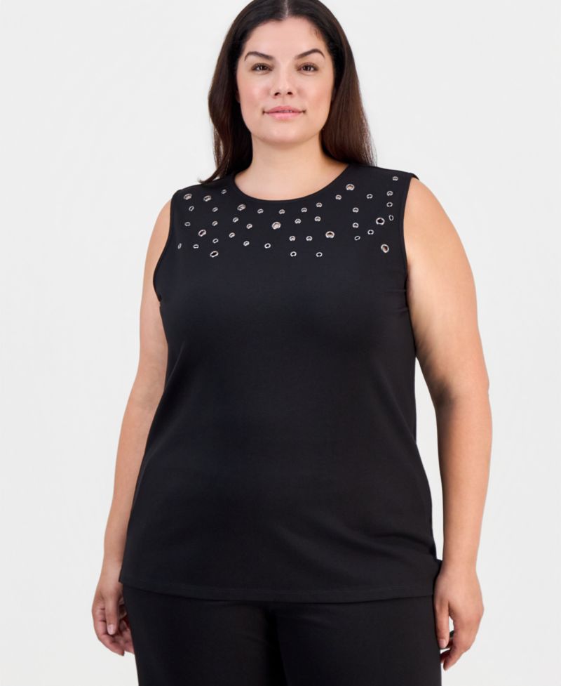 Plus Size Sleeveless Grommeted Top