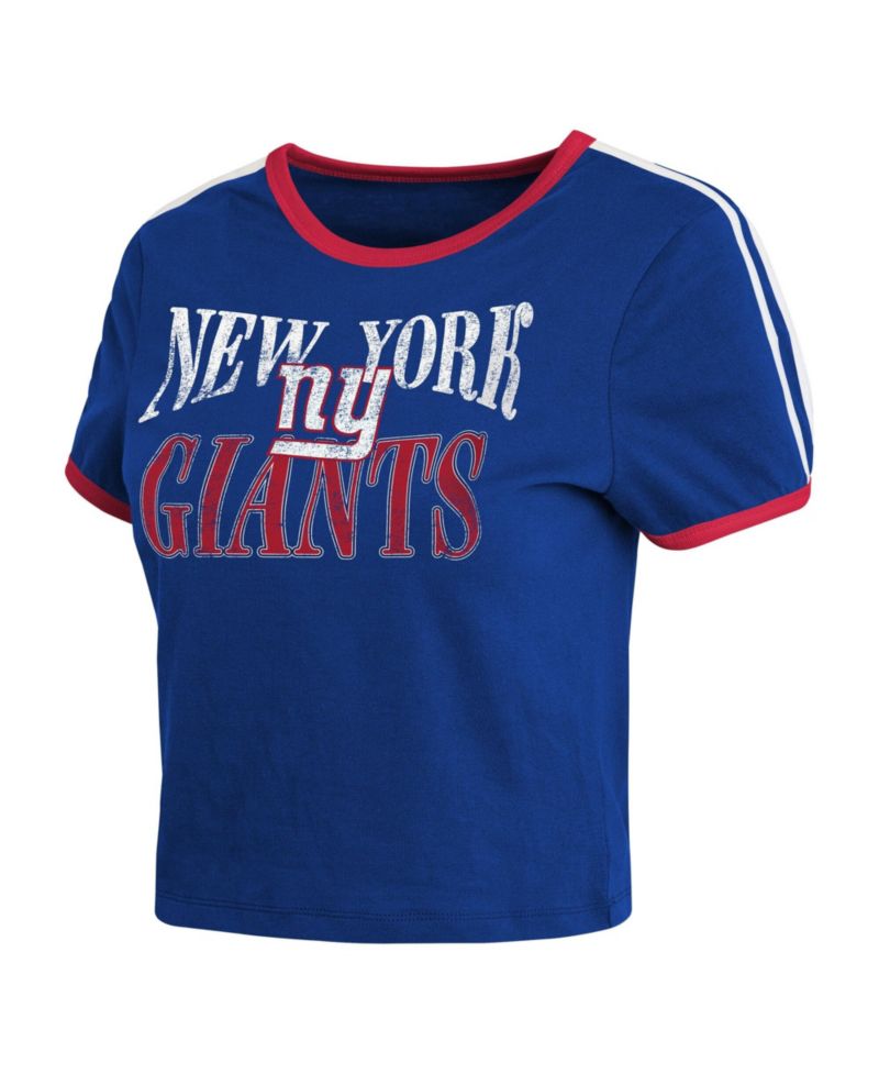 Women's Royal New York Giants Cropped Ringer Baby T-Shirt