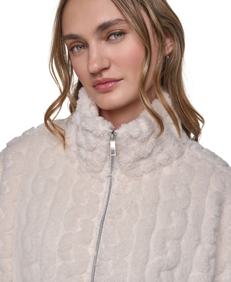 Women's Cable-Patterned Sherpa Full Zip Jacket