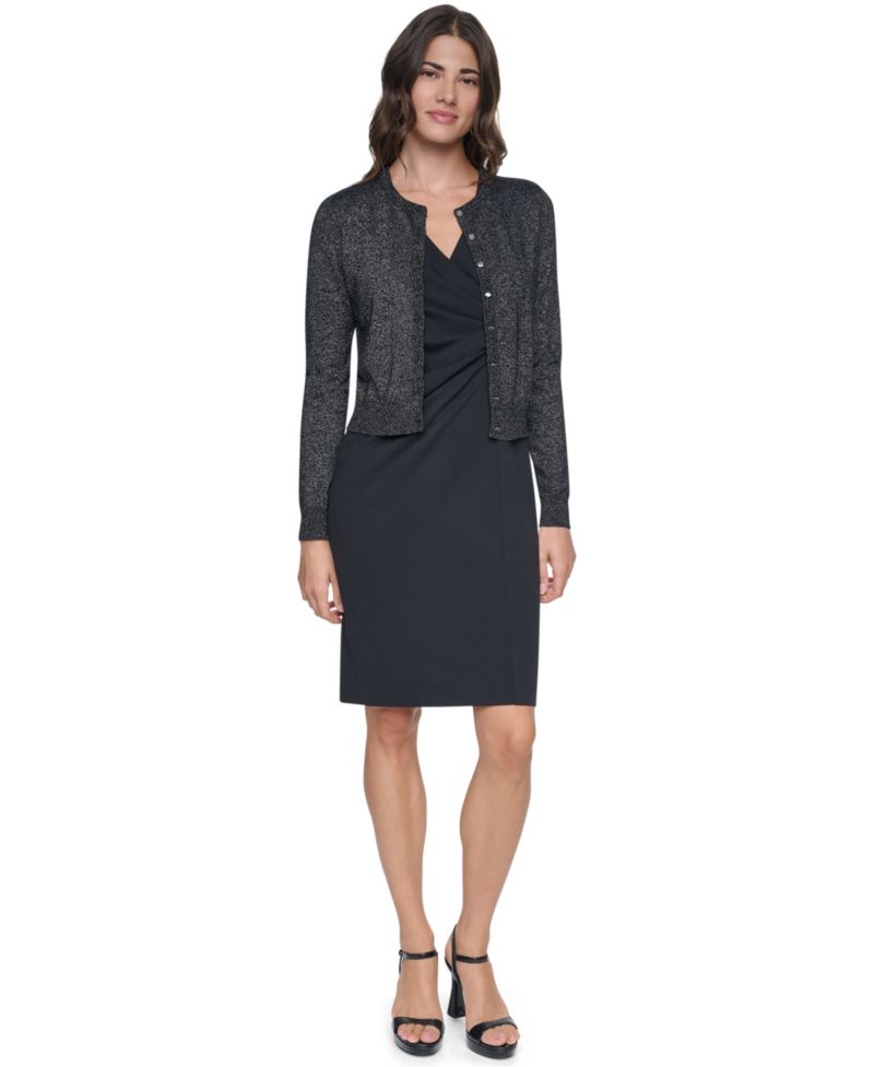 Women's Fitted Crewneck Long-Sleeve Cardigan Sweater