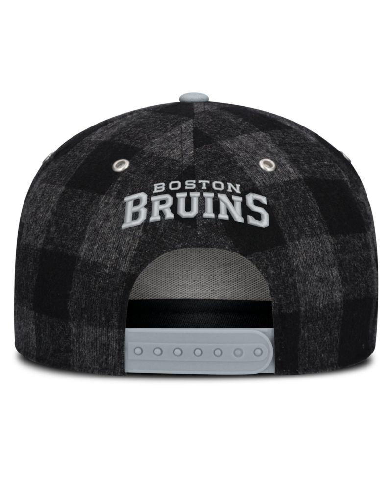 Men's Black/Gray Boston Bruins Huntsman Plaid A-Frame Adjustable Hat