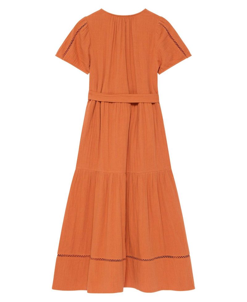 Women's V-Neck Short-Sleeve Cotton Cheesecloth Maxi Dress