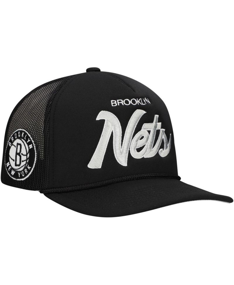 Men's Black Brooklyn Nets Script Trucker Adjustable Hat