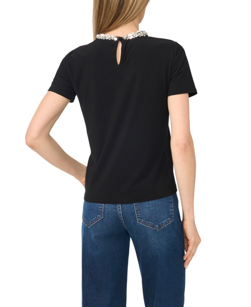 Women's Short-Sleeve Sequin Crewneck T-Shirt