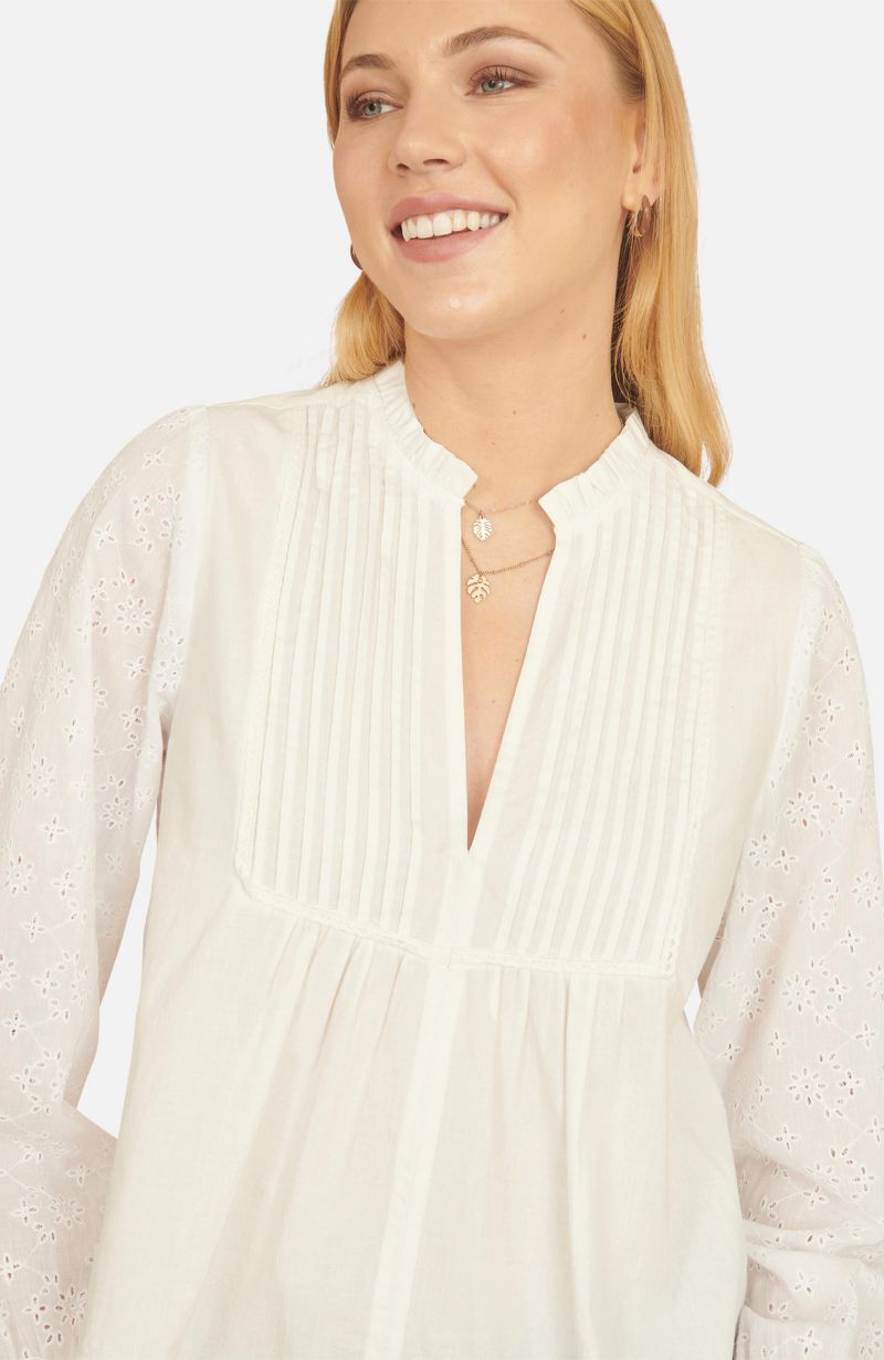 Women's Pleated Cotton Bib Shirt