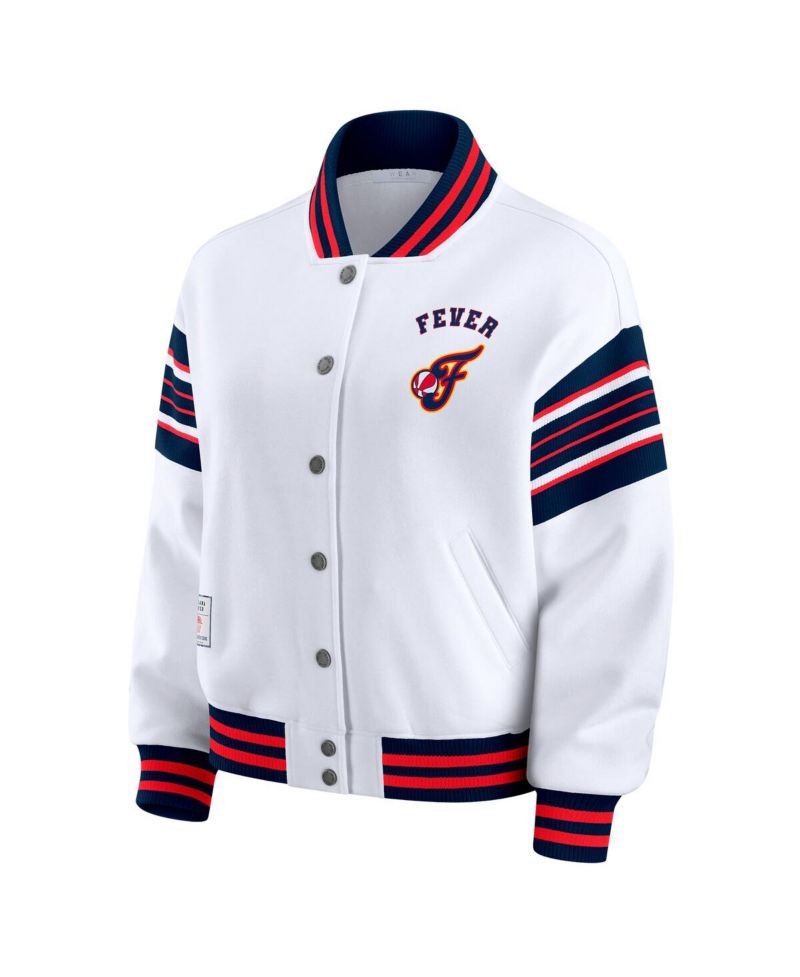 Women's White/Navy WNBA Full-Snap Fleece Sweatshirt Jacket