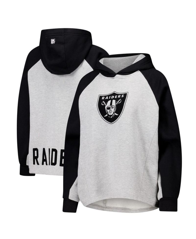 DKNY Women's Gray/Black Las Vegas Raiders Joy Cropped Raglan Pullover Hoodie