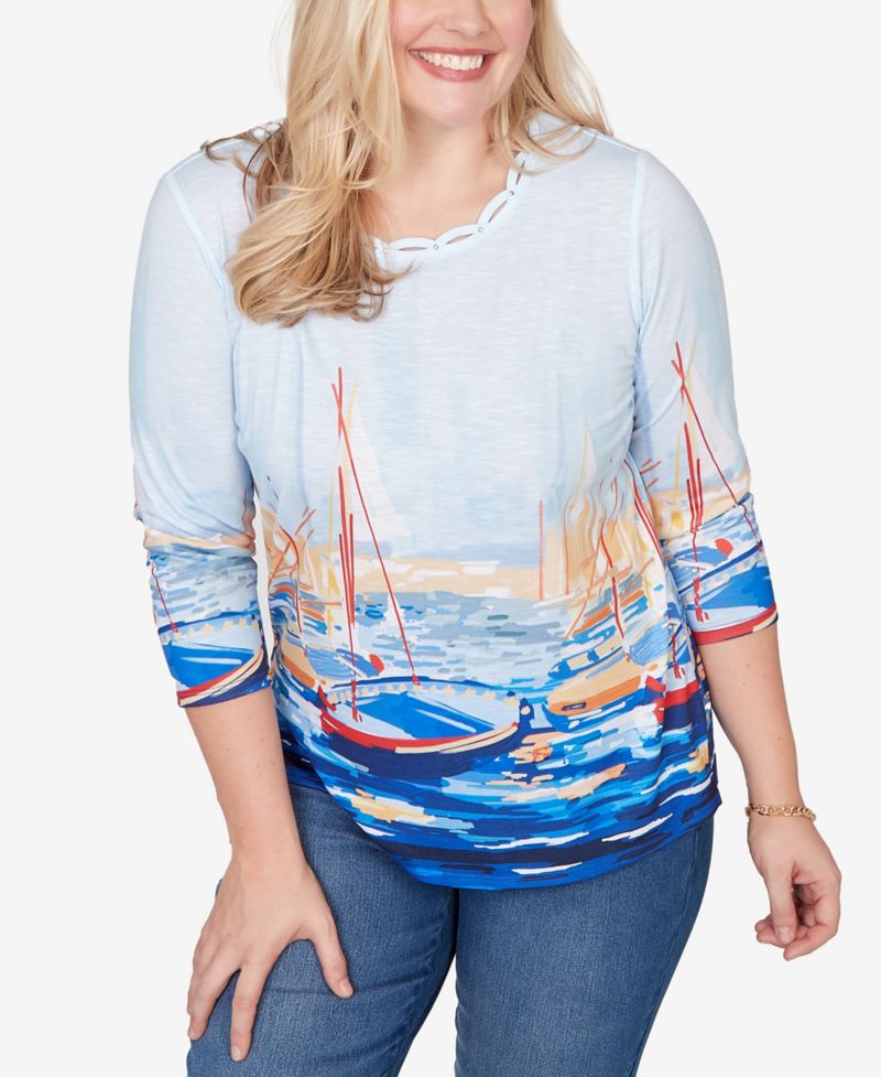Women's Port Side Harbor Scene Printed Top