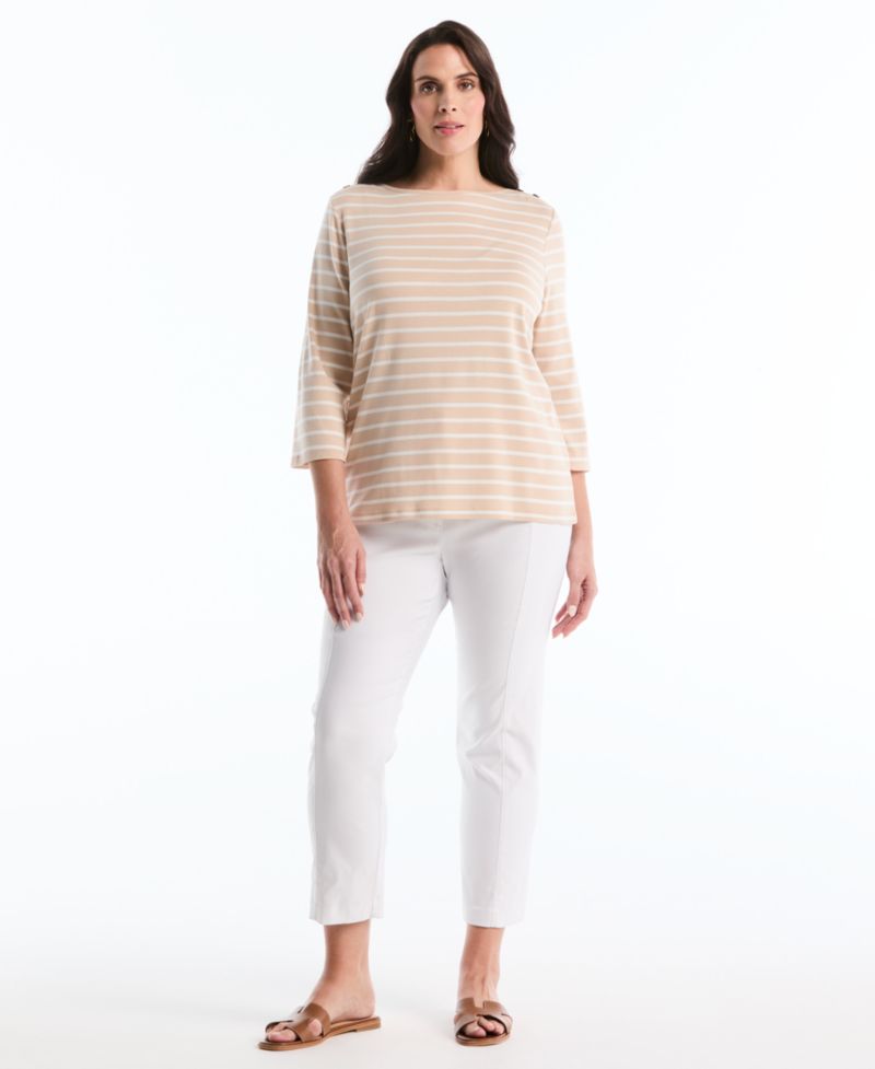 Plus Size Stripe Boat Neck 3/4-Length Sleeve Top
