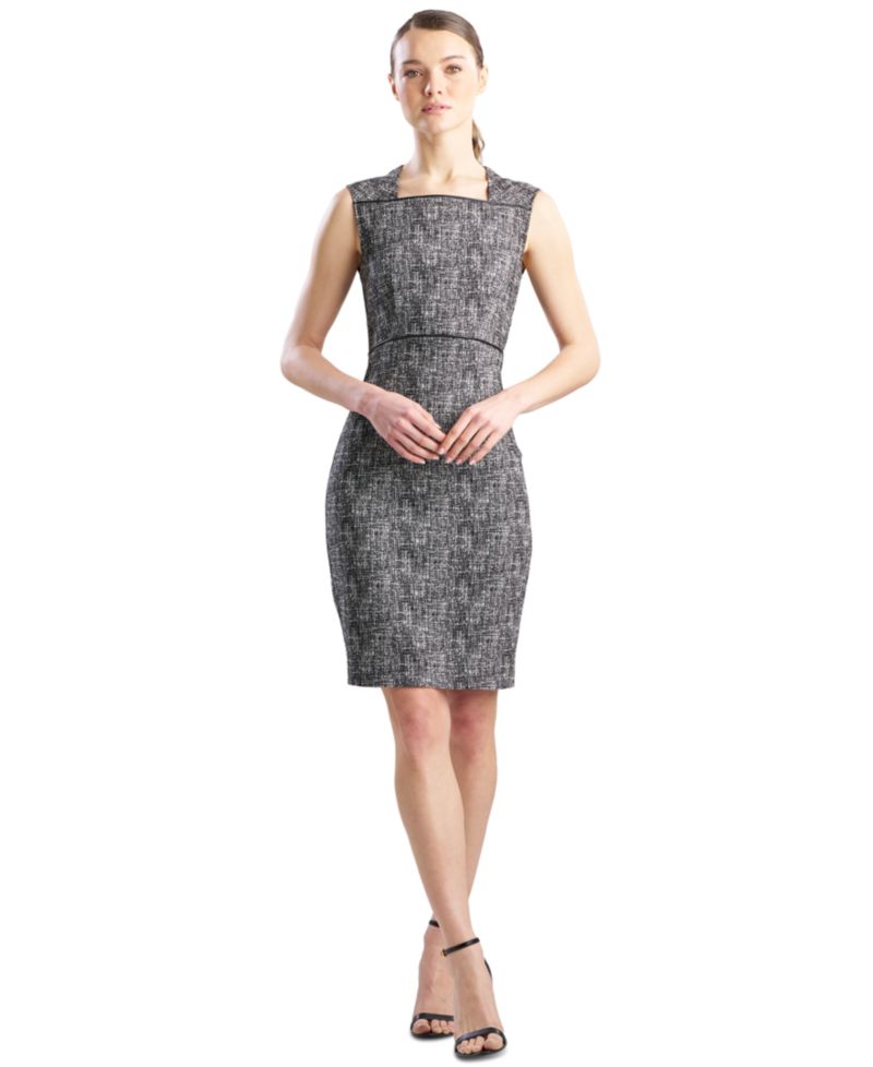 Women's Double Weave Jacquard Square Neck Sleeveless Dress