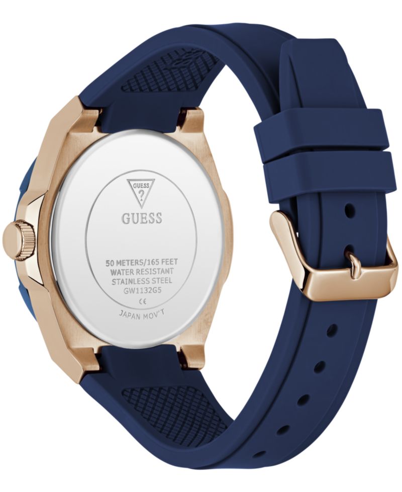 Men's Quartz Blue Silicone Strap Watch 44mm