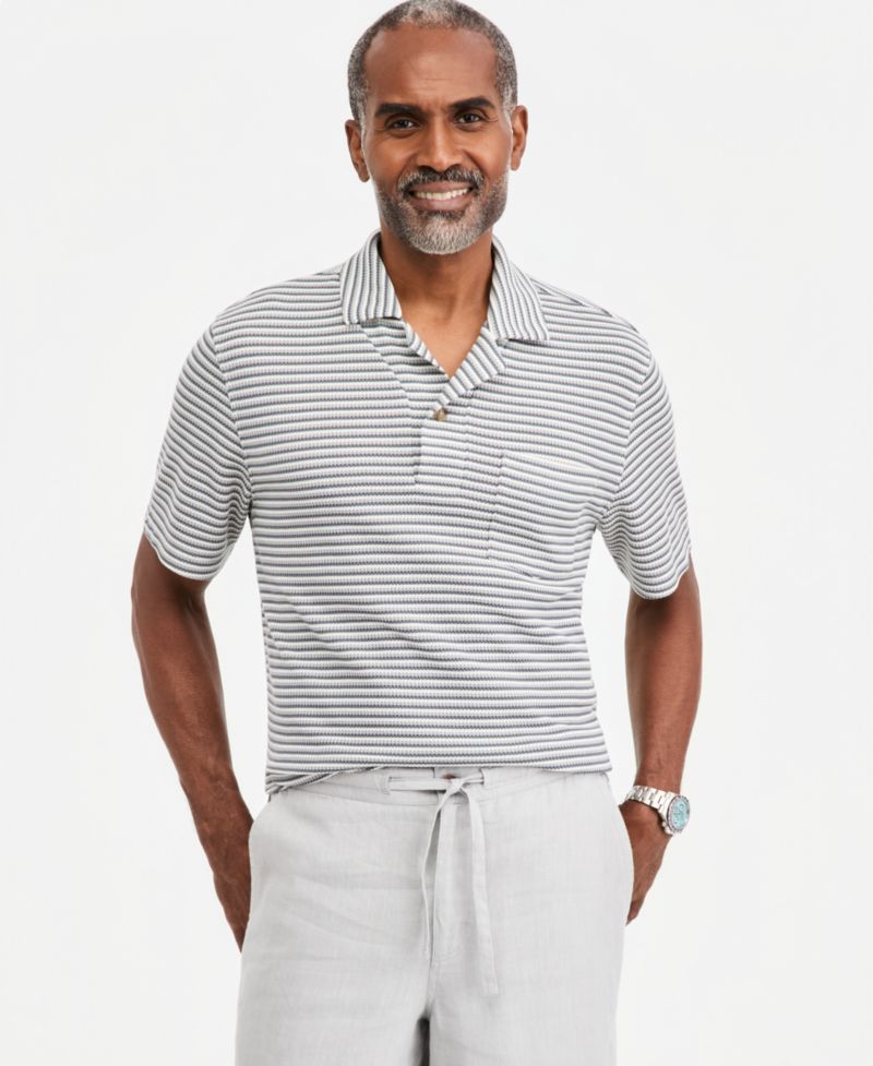 Men's Textured Knit Striped Popover Polo Shirt