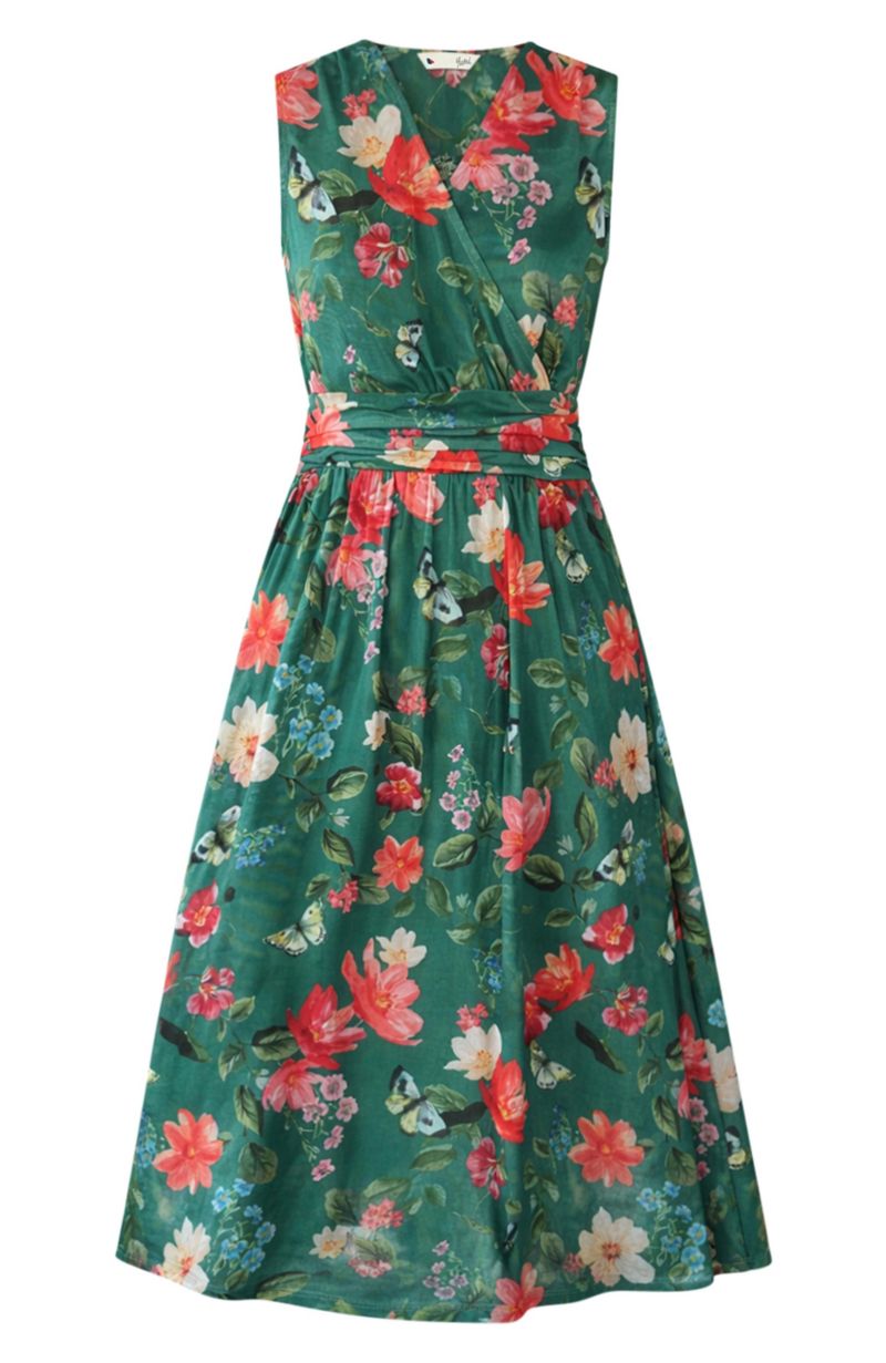 Women's Floral Print Mesh Stretch Midi Dress