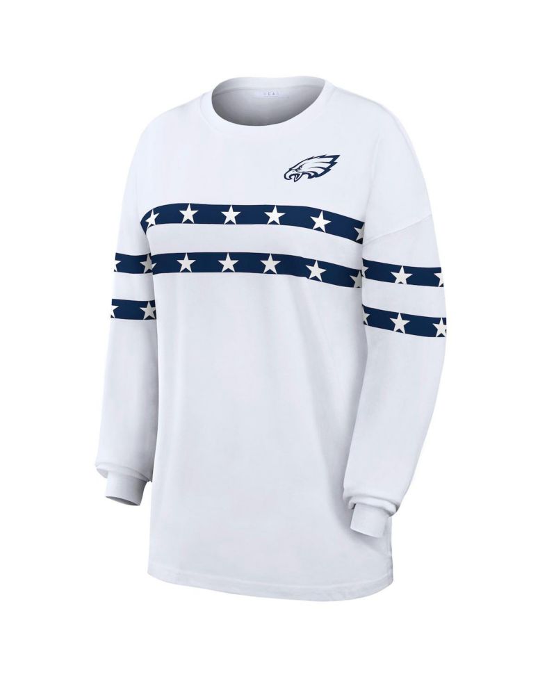 Women's White Philadelphia Eagles Americana Stripe Long Sleeve T-Shirt