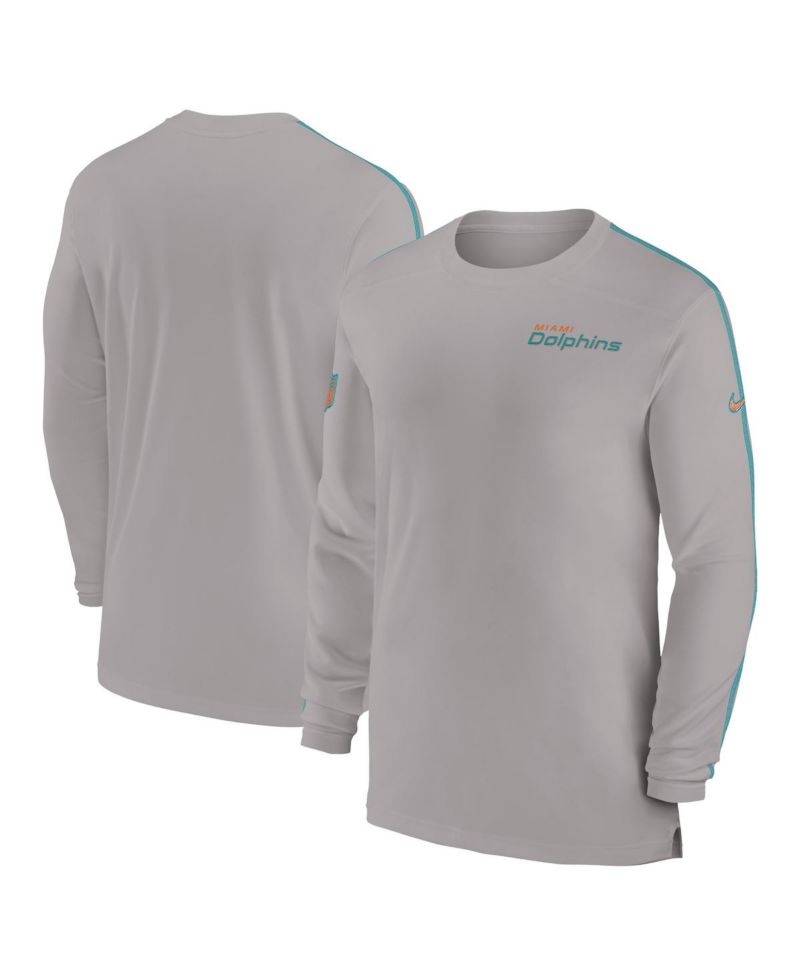 Men's Gray Miami Dolphins Sideline Coach UV Performance Long Sleeve T-Shirt