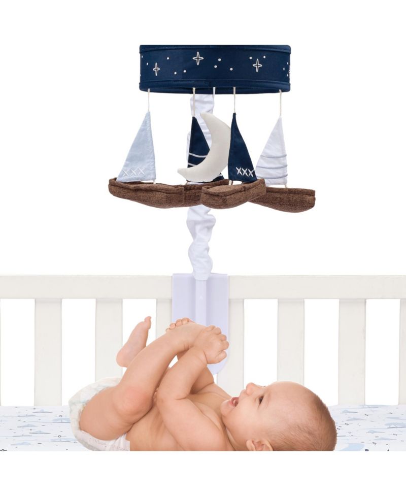Lambs and Ivy Little Skipper Sailboat and Moon Musical Baby Crib Mobile Soother Toy