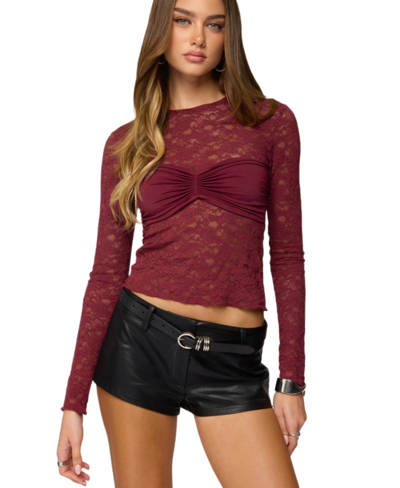 Women's Rosette Bandeau Sheer Lace Top