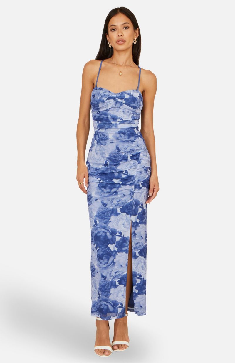 Women's Mesh Ruched Midi Dress