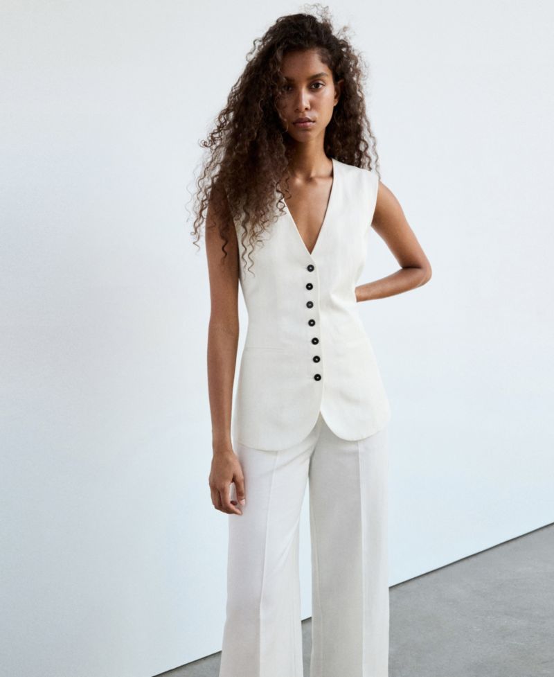 Women's Linen-Blend Wide-Leg Sleeveless Jumpsuit