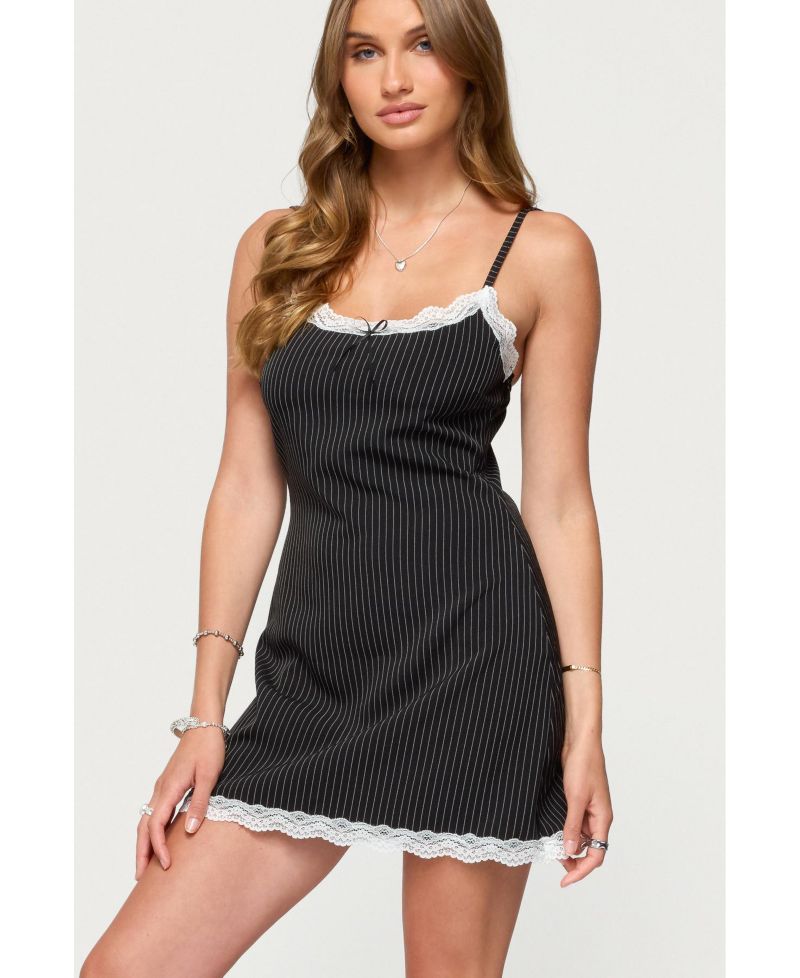 Women's Liel Contrast Lace Pinstripe Mini Dress