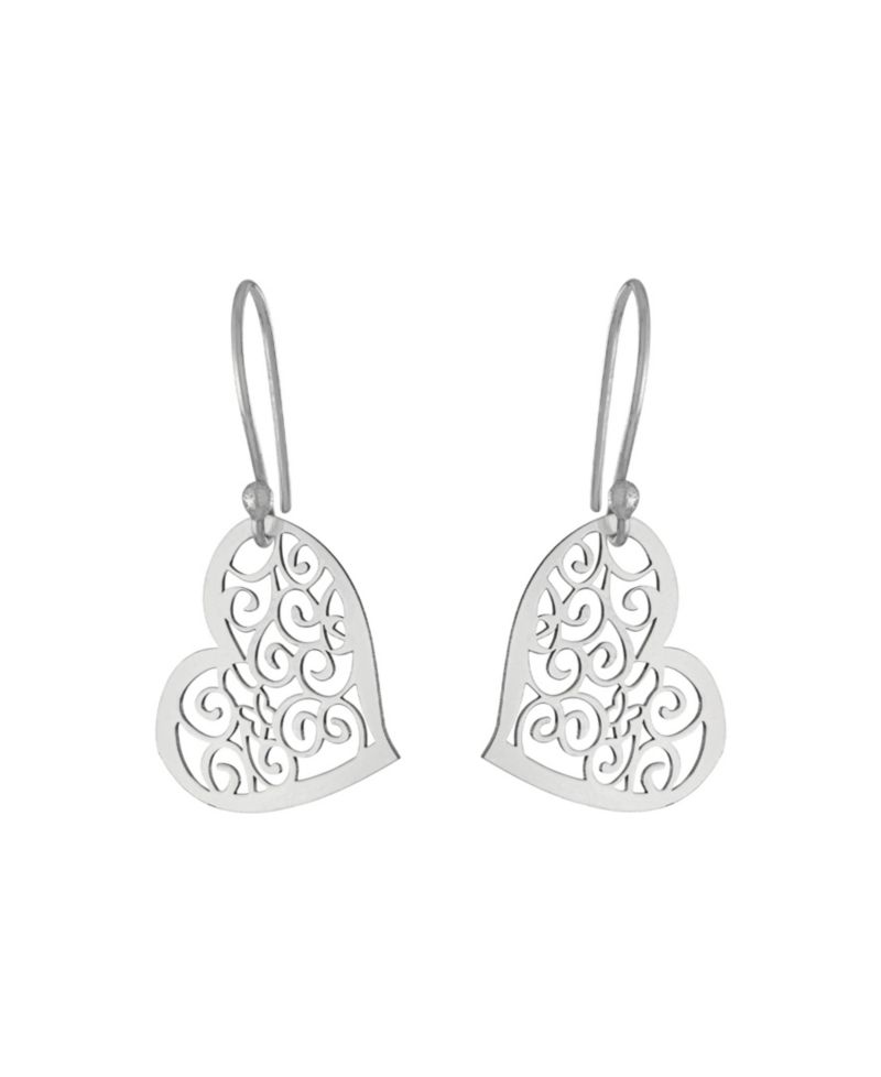 Sterling Silver Laser Cut Scroll Heart Drop Earrings