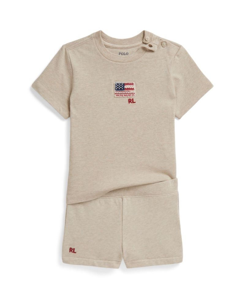 Baby Girls' Flag Jersey T-Shirt and French Terry Shorts, 2-Piece Set