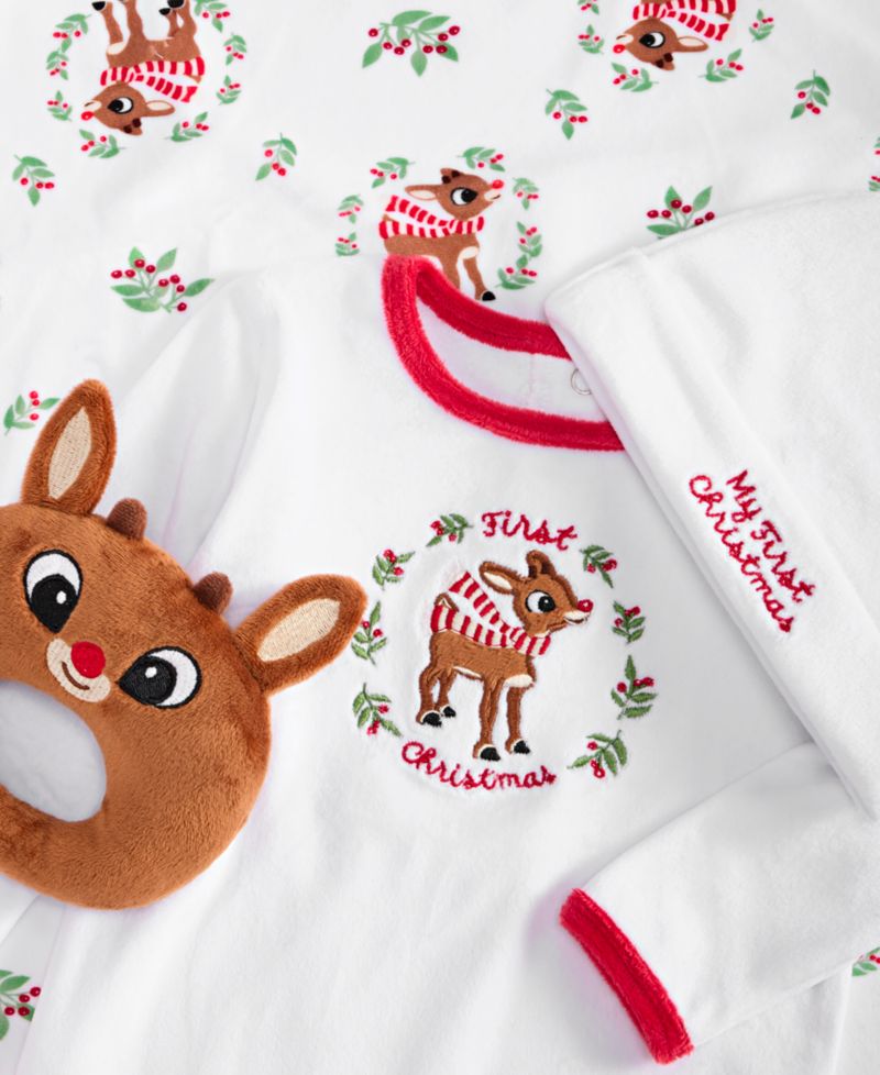 Baby Boys' or Baby Girls' My First Christmas Hat, Footed Coverall, Blanket and Toy, 4-Piece Set