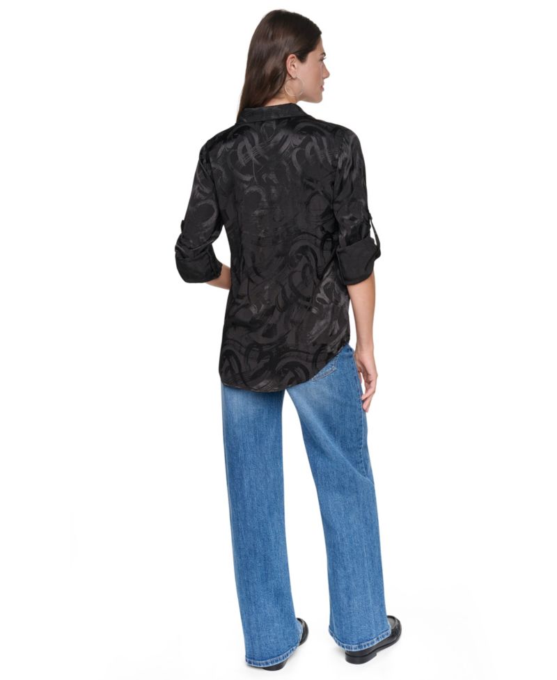Women's Roll-Tab Jacquard Blouse