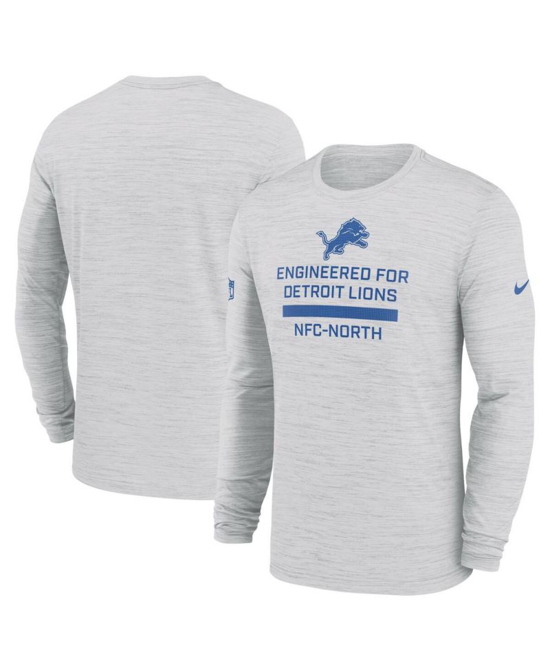 Men's Ash Detroit Lions Sideline Velocity Performance Long Sleeve T-Shirt