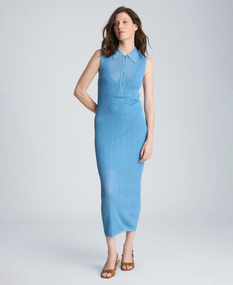 Women's Variegated Rib Sleeveless Polo Sweater Dress