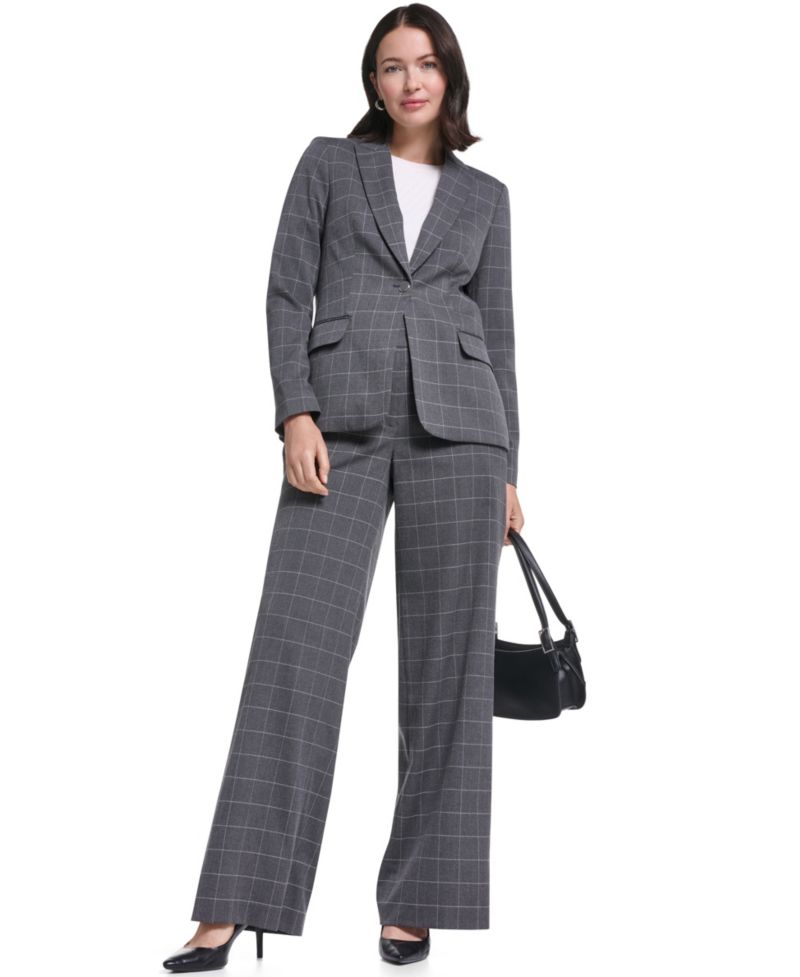 Women's Plaid Long-Sleeve One-Button Notch Lapel Blazer