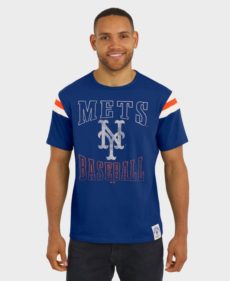 Darius Rucker Collection By Men's Royal New York Mets Distressed Sleeve Stripe T-Shirt
