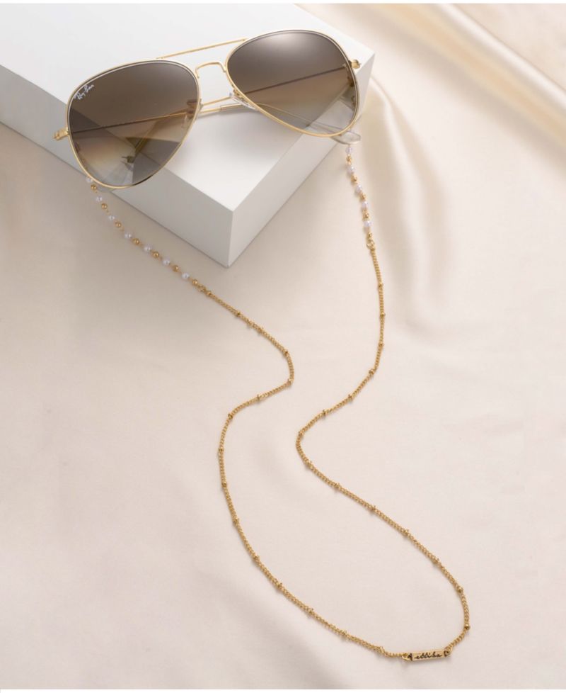 Women's 18k Gold Plated Dainty Imitation Pearl and Gold Glasses Chain