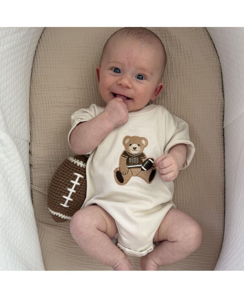 Baby Boys Teddy Bear Patch Short Sleeve Romper