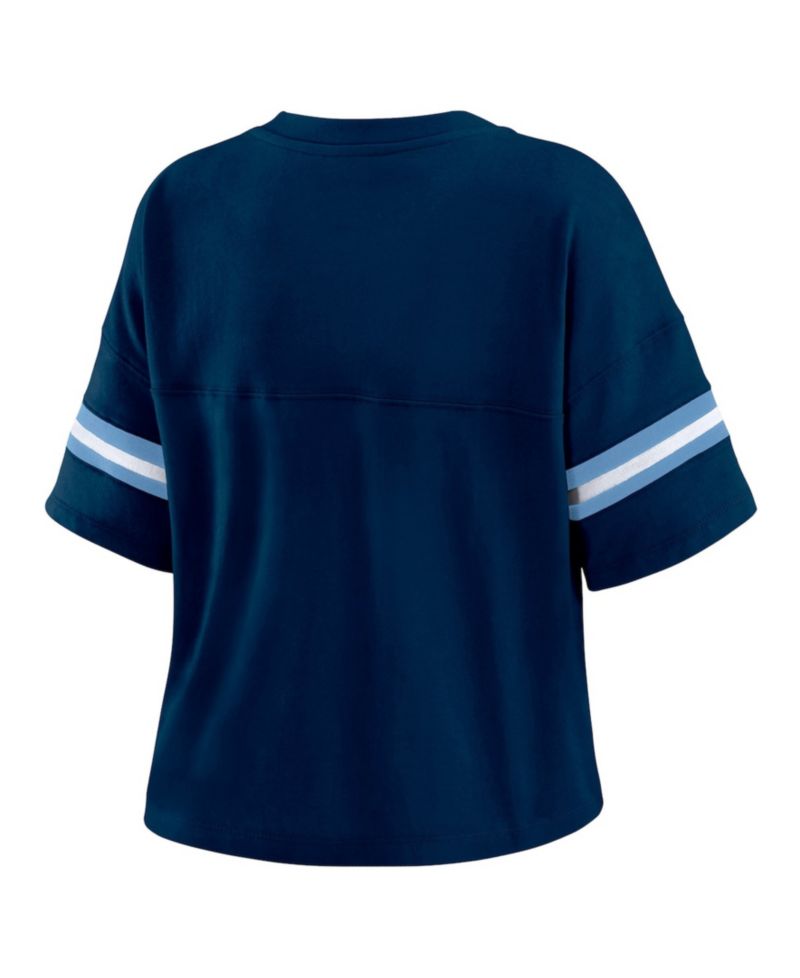 Women's Navy Memphis Grizzlies Plus Size Color Block Boxy V-Neck T-Shirt