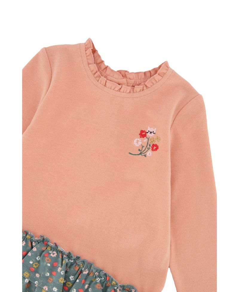 12M–24M Baby Girl Bi-Material Floral Print Dress