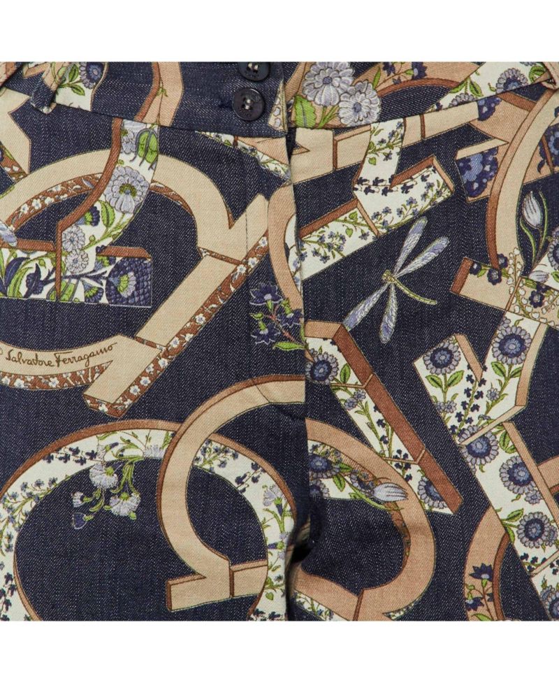Women's Floral Gancini Print Denim Straight Jeans