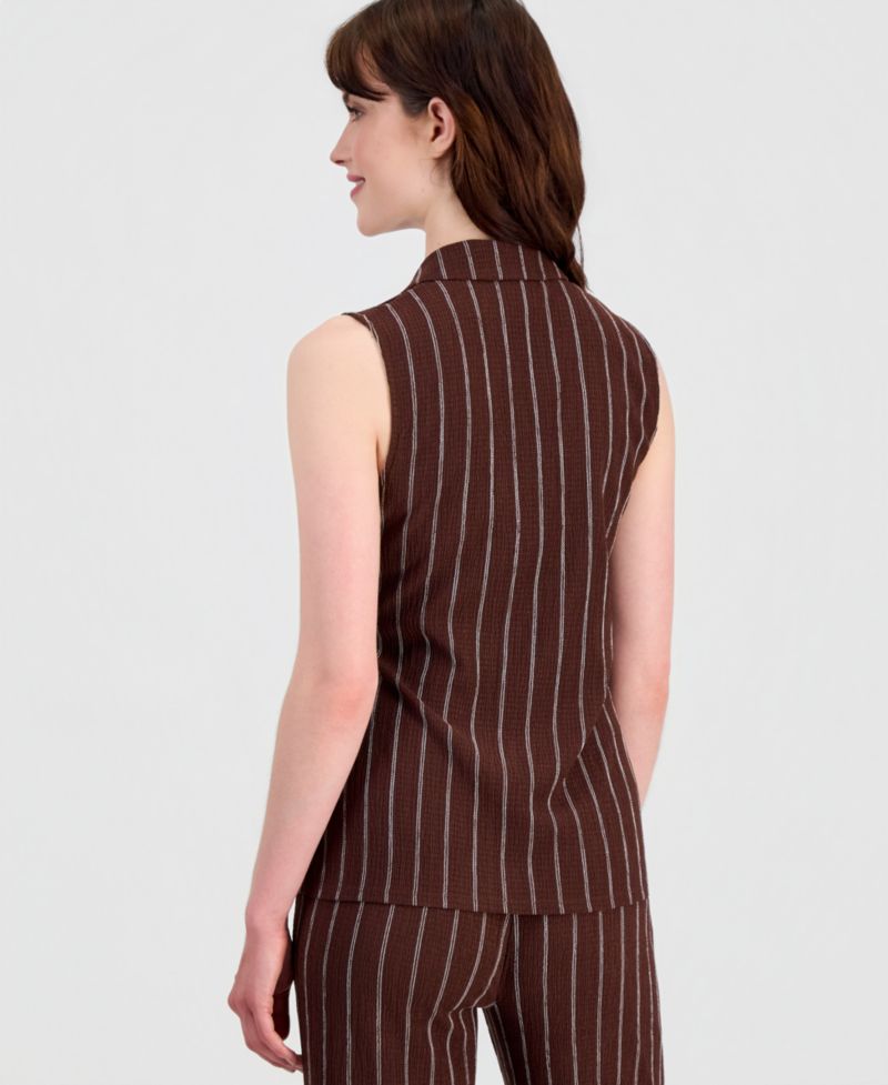 Women's Striped Textured-Knit Sleeveless Wrap Top, Regular & Petite