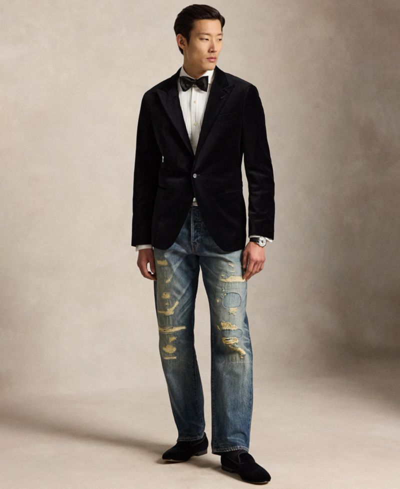 Men's Modern Fit Cotton Velvet Peak-Lapel Jacket