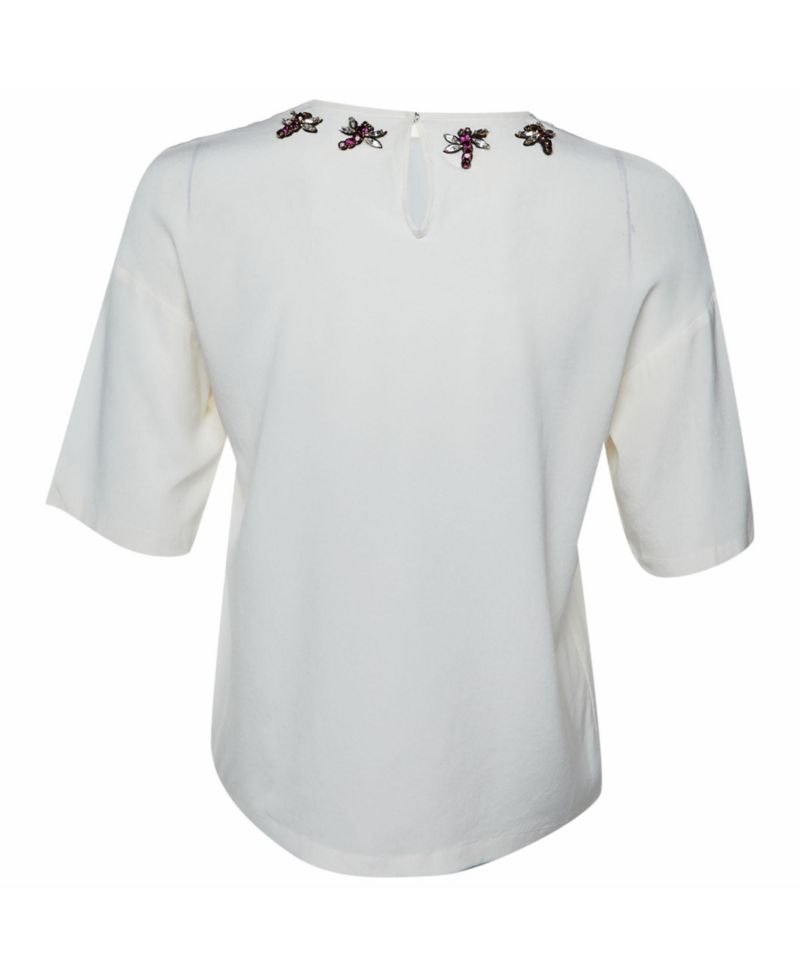 Women's Pre-Owned Dolce and Gabbana Dragonfly Embellished Silk Crepe Blouse
