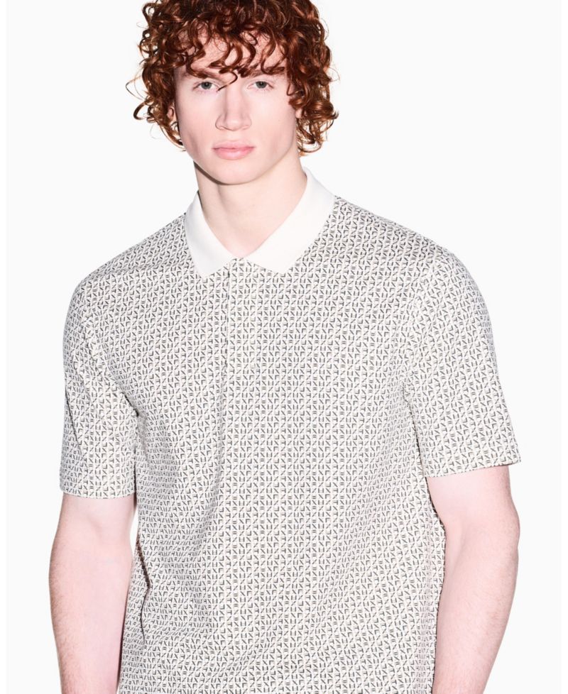 Men's Pique Allover Logo Print Polo Shirt