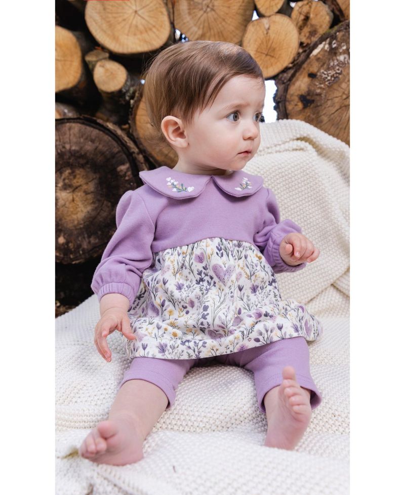 Baby Girl ( 3M to 24 M ) Cotton Dress and Legging Set with Heart Print
