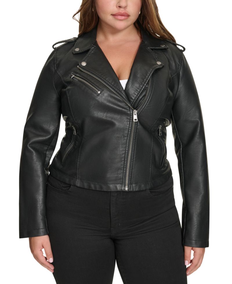 Plus Size Trendy Faux Leather Moto Jacket