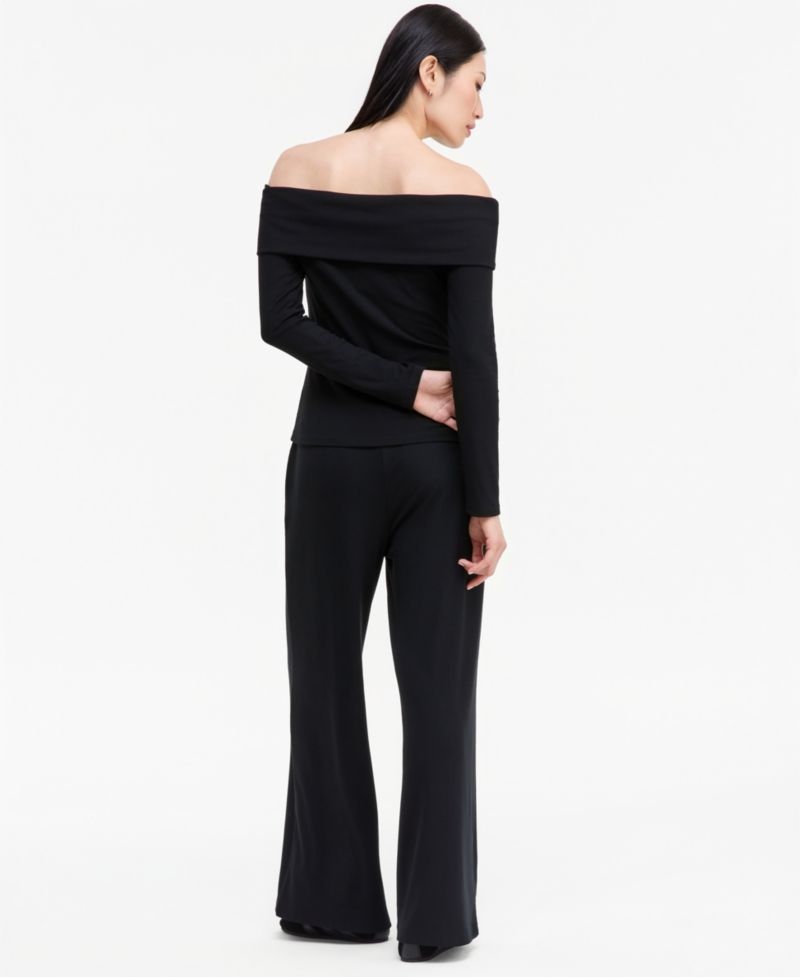 Women's Off-the-Shoulder Rib-Knit Long-Sleeve Top