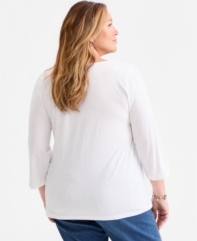 Plus Long-Sleeve Embroidered Knit Top