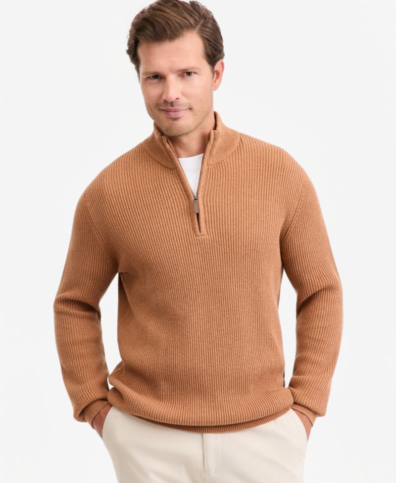 Men's Cotton Refined Cardigan Stitch Quarter-Zip Sweater, Macy's Exclusive