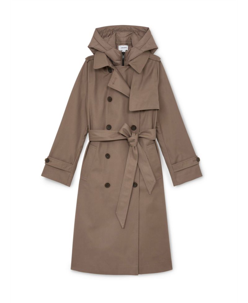 Women's Azura Double-Breasted Hooded Gabardine Trench Coat
